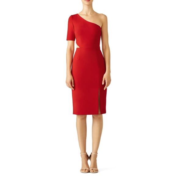 Jill Jill Stuart One Shoulder Red Cutout Sheath Midi Dress Size Small Cocktail - Picture 1 of 7